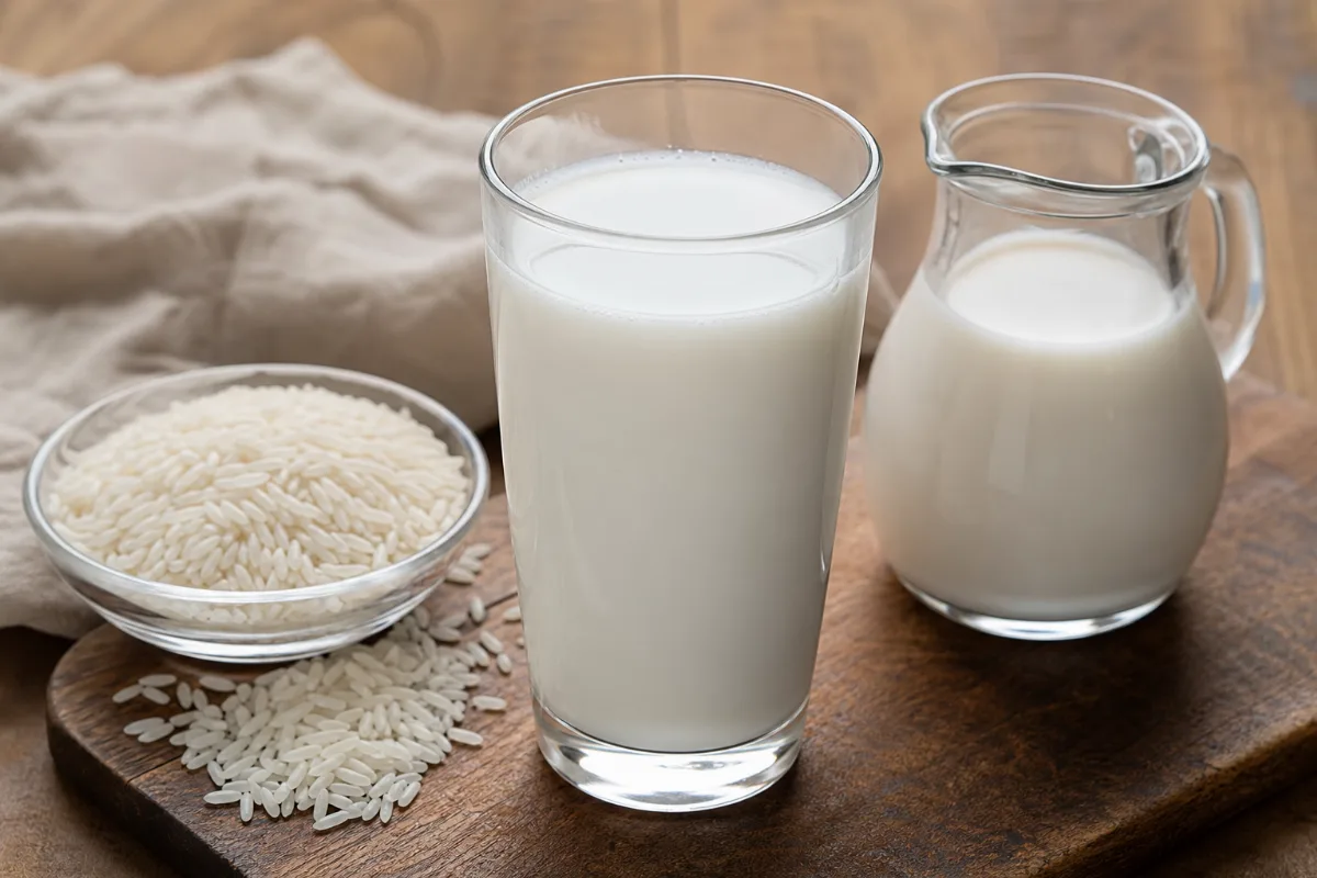 Close-up of rice milk