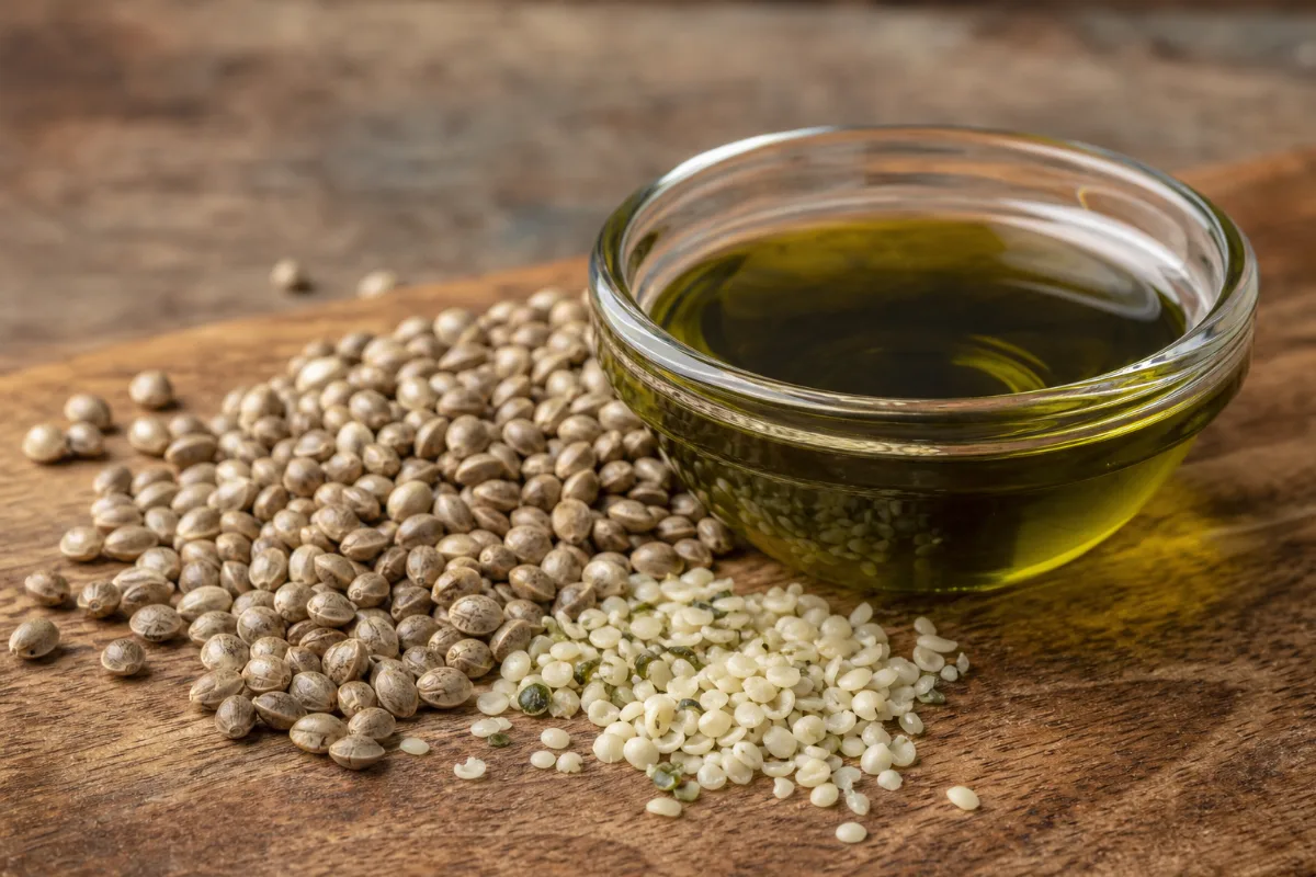 Close-up of hemp seed oil
