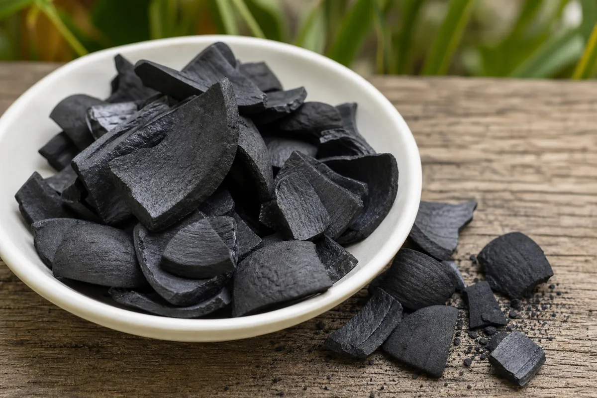 Close-up of coconut shell charcoal