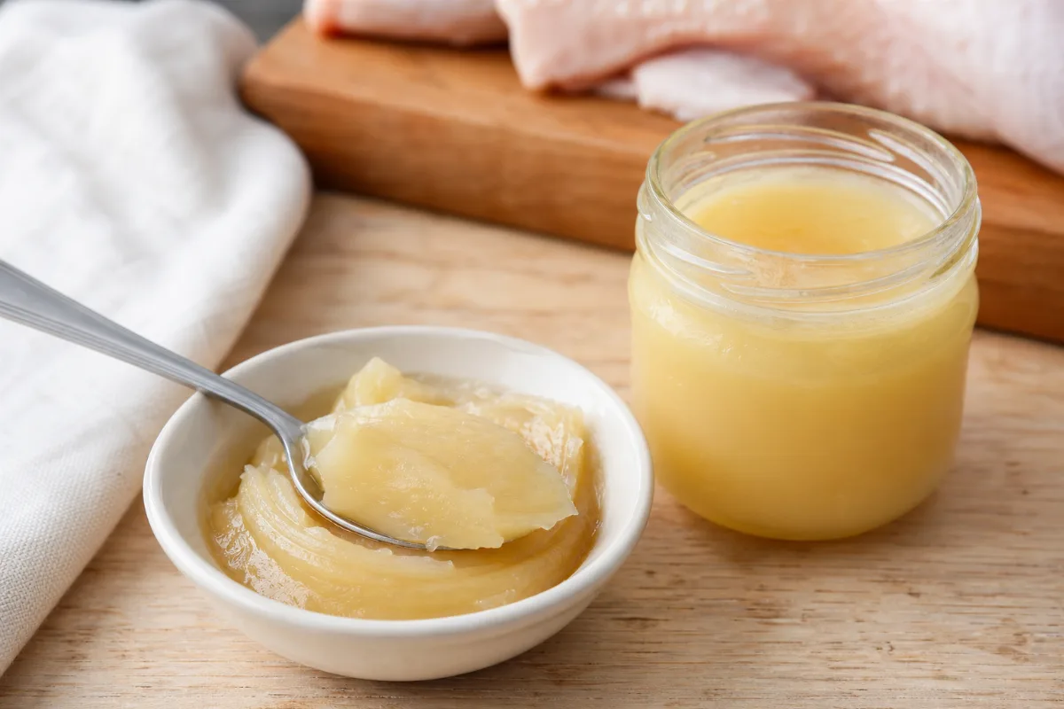 Close-up of duck, goose & chicken fat