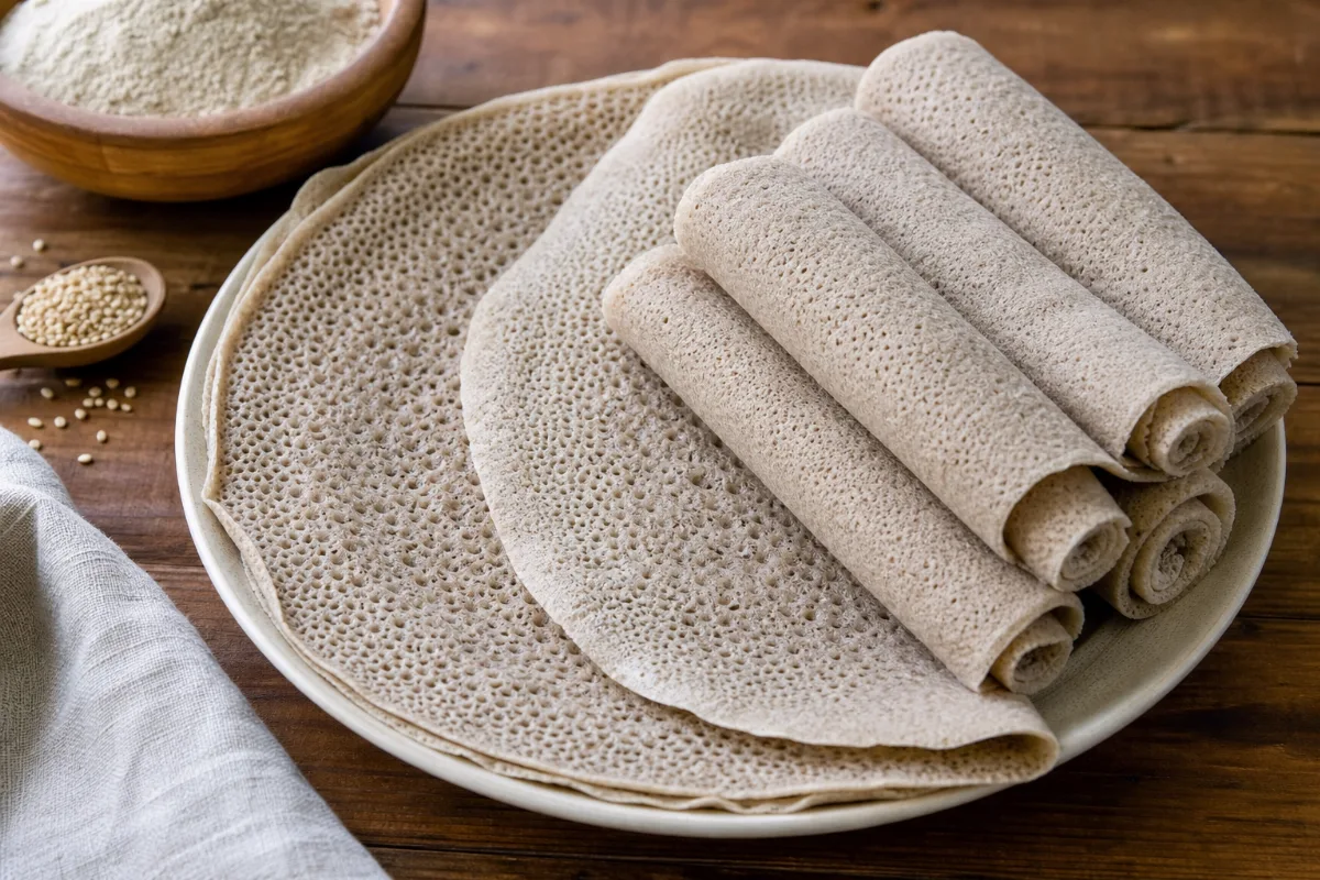 Close-up of injera