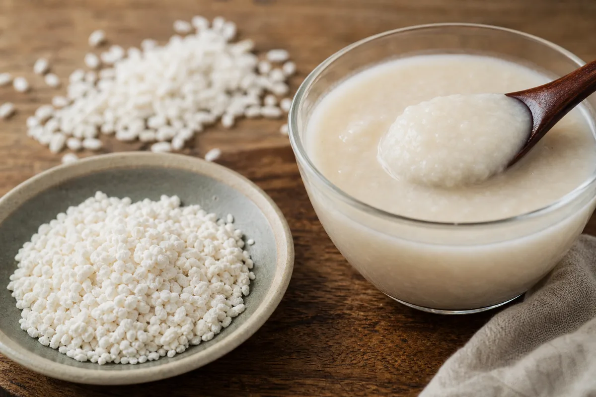 Close-up of koji & amazake