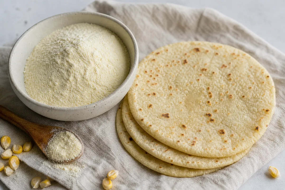 Close-up of corn masa & corn tortillas