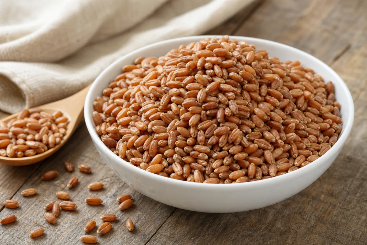 Close-up of whole wheat & wheat berries