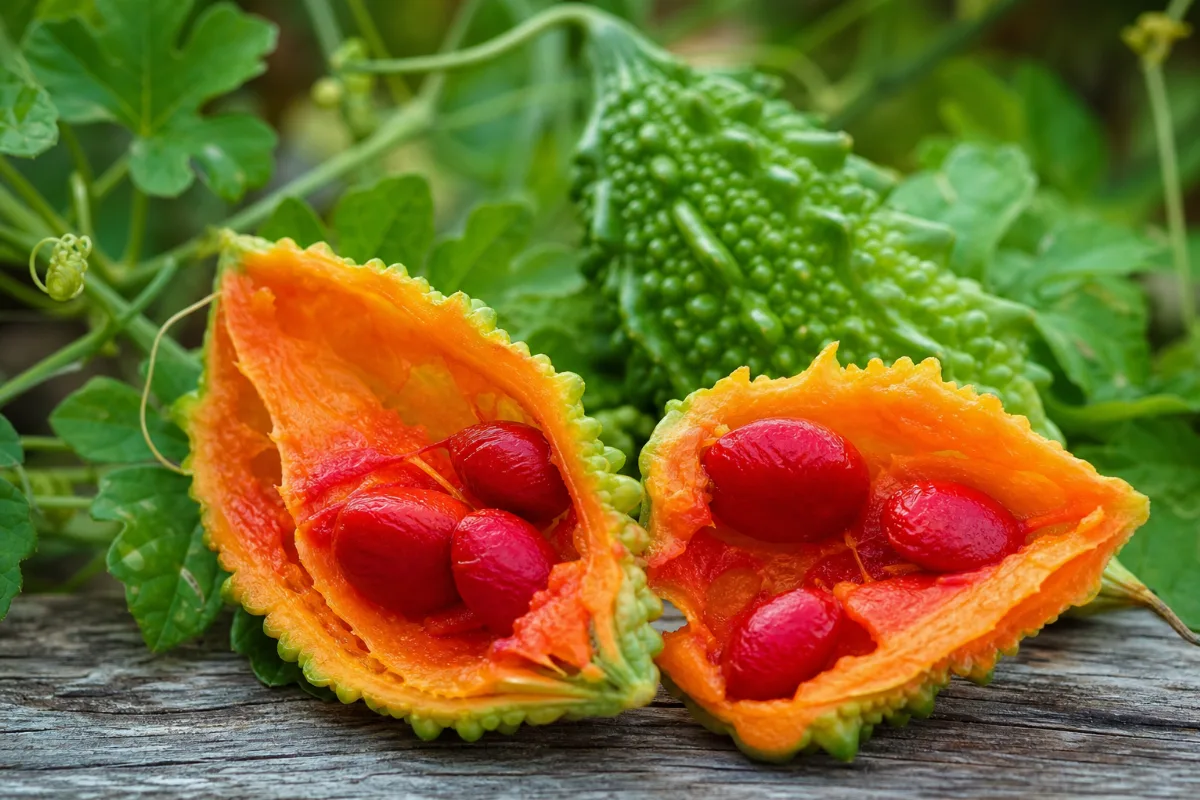 Close-up of bitter melon (momordica charantia): uses, evidence and safety