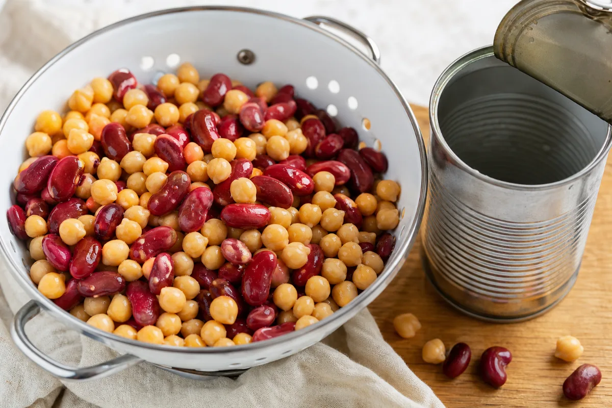 Close-up of canned beans (drained, rinsed)