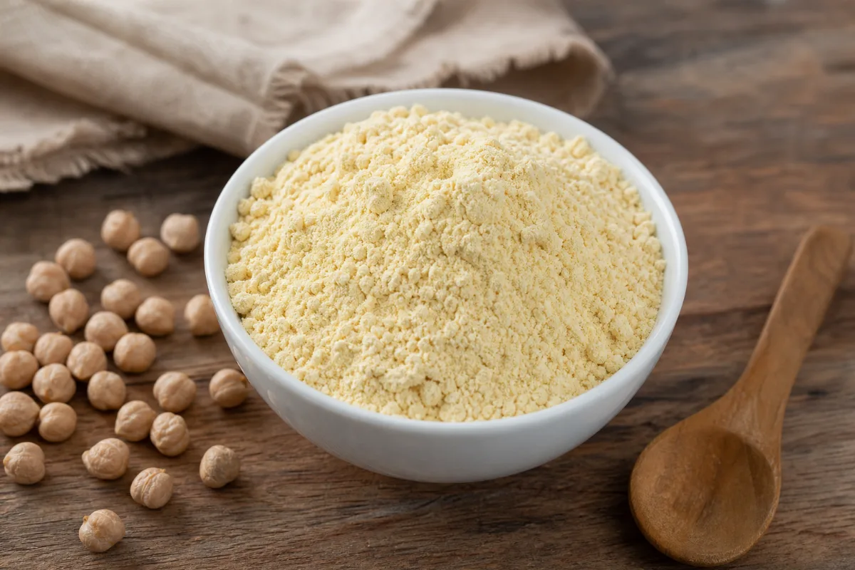 Close-up of chickpea flour (besan)