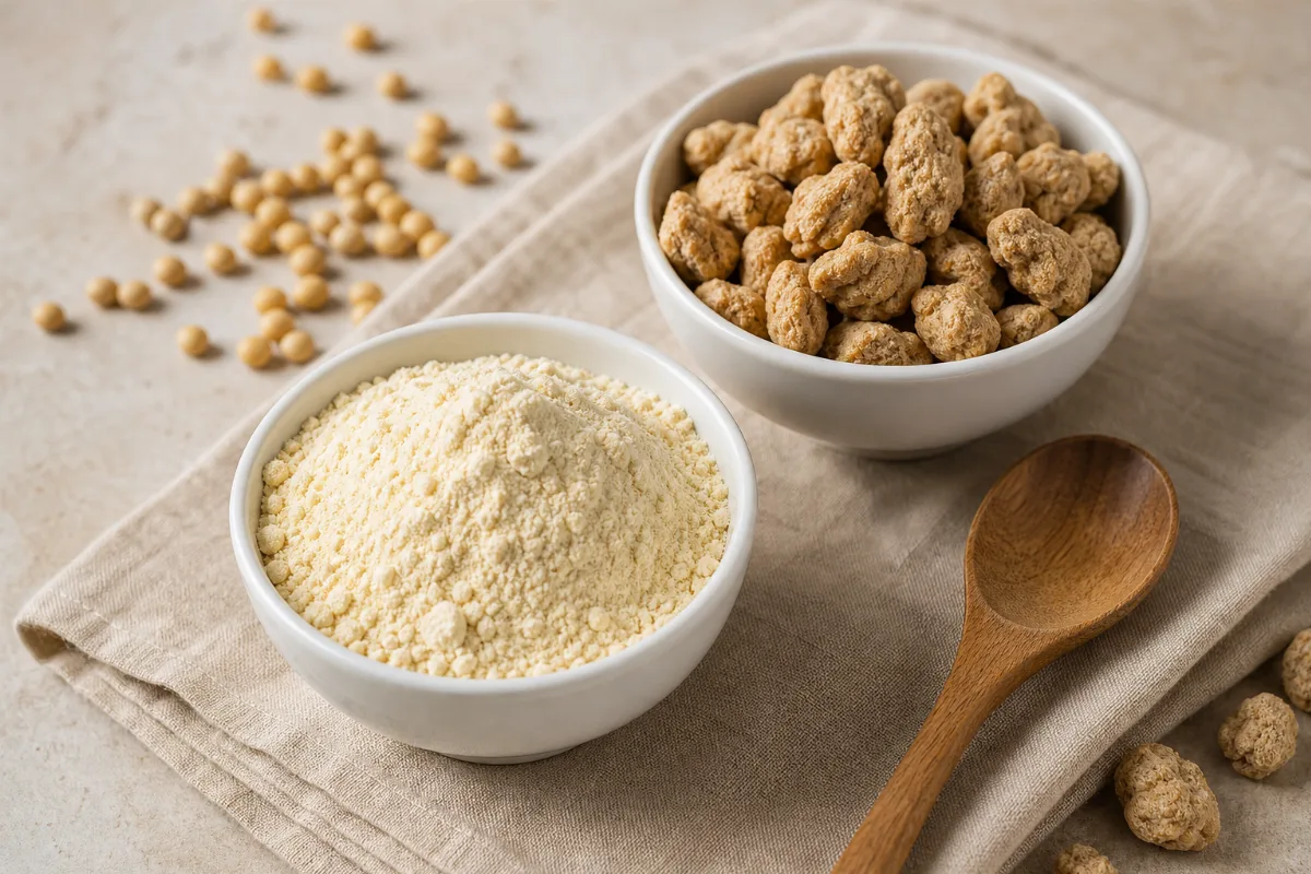 Close-up of soy flour & textured soy protein