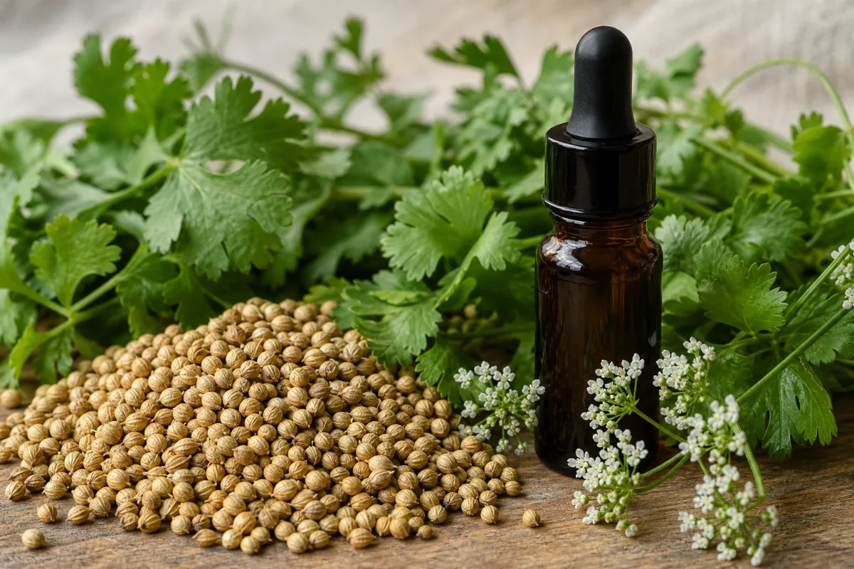 Close-up of coriander oil
