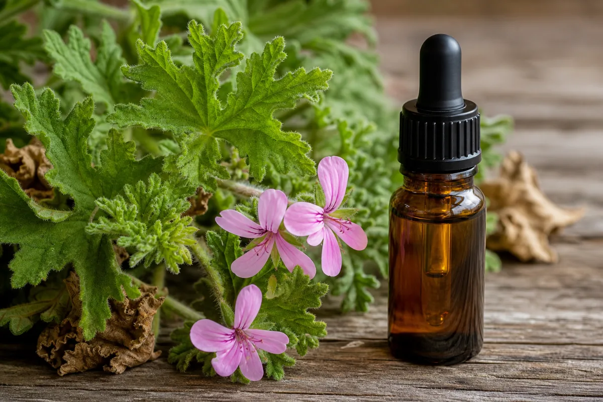 Close-up of geranium oil