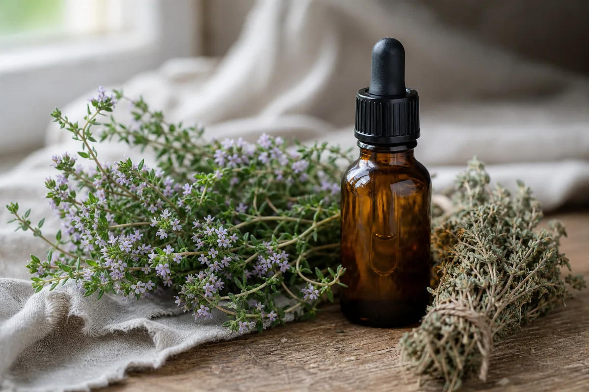 Close-up of thyme oil
