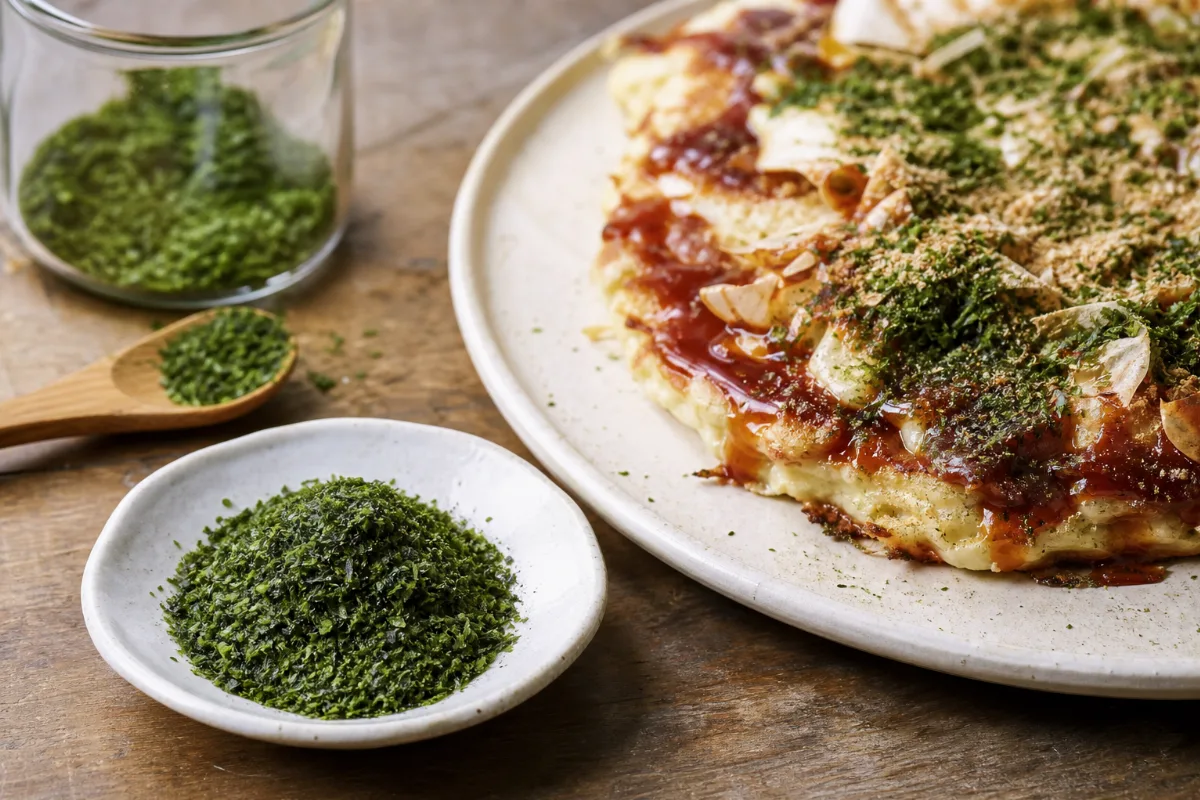 Close-up of ao-nori (green laver)