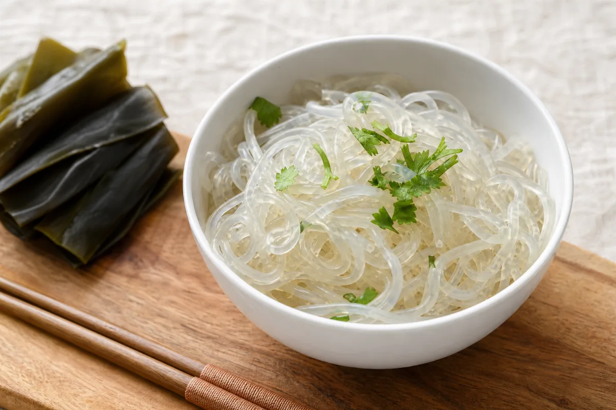 Close-up of kelp noodles