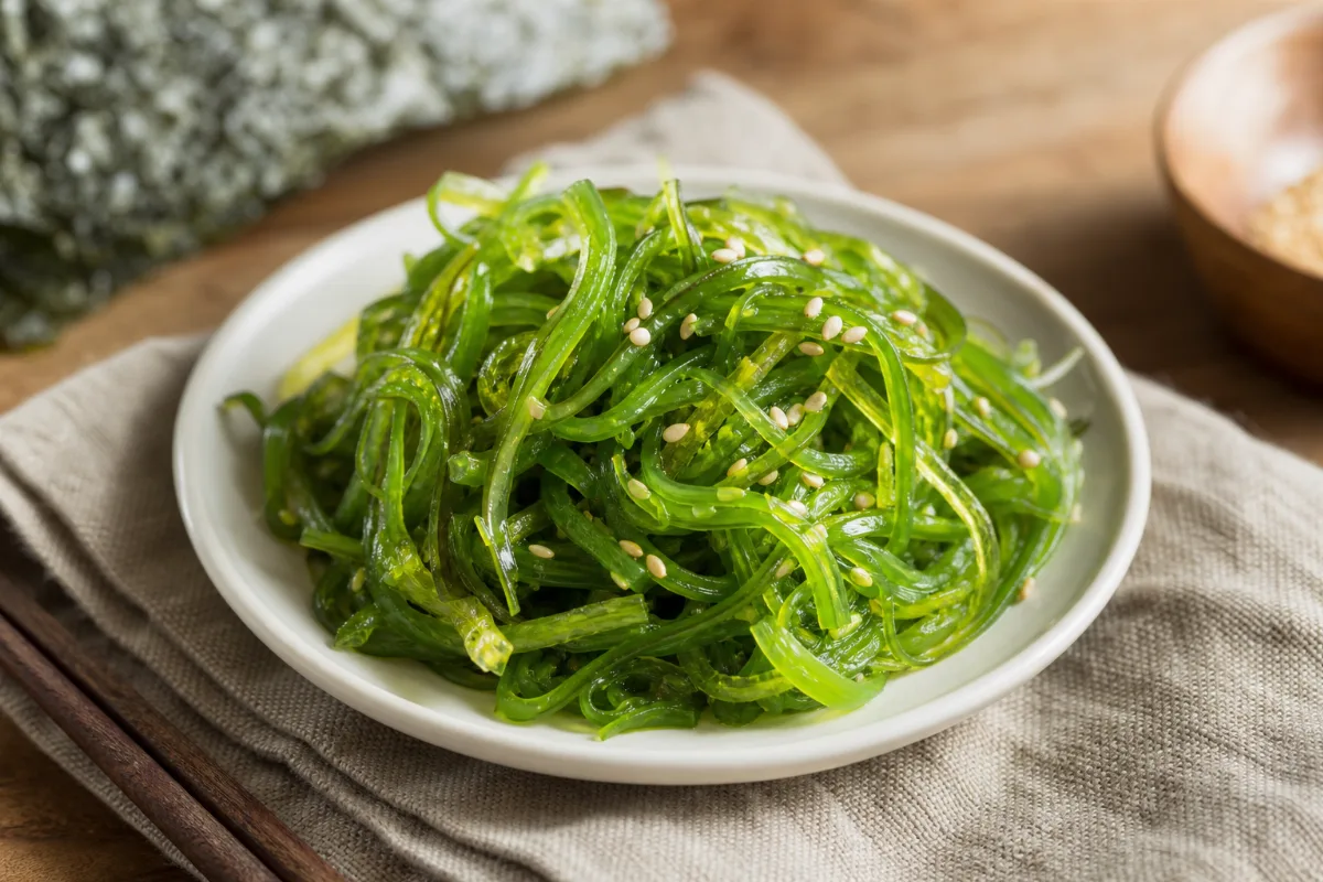 Close-up of seaweed salad (chuka wakame)