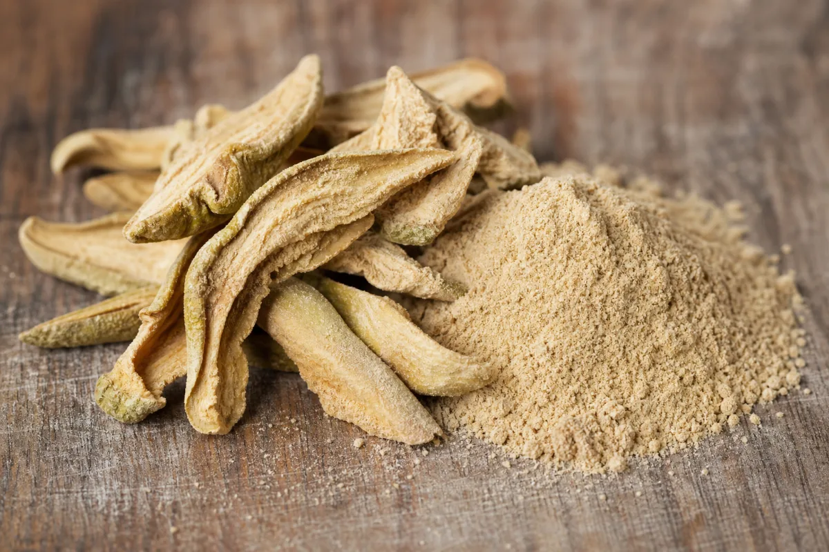 Close-up of amchur (dried green mango powder)