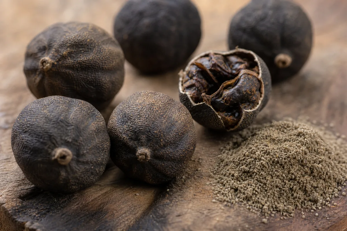 Close-up of dried black lime (loomi)