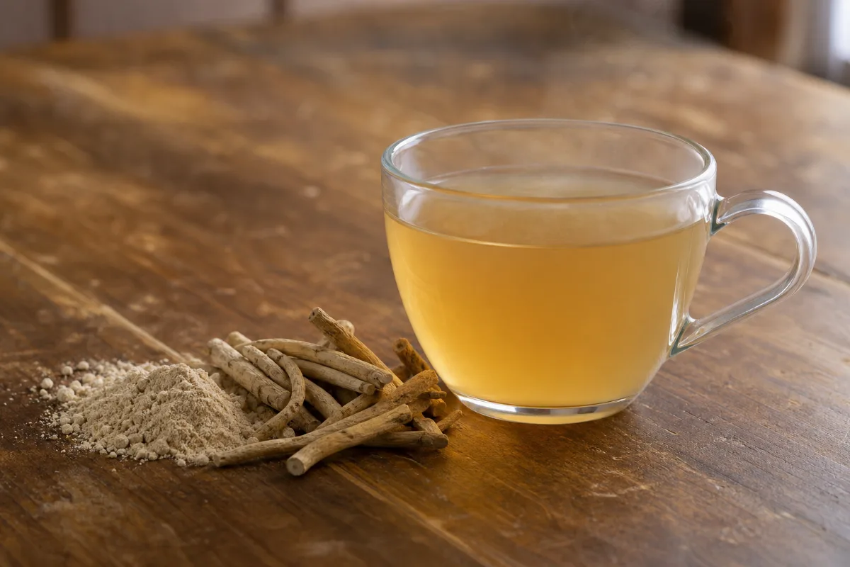 Close-up of ashwagandha tea: what research shows about the tea, safety and cautions
